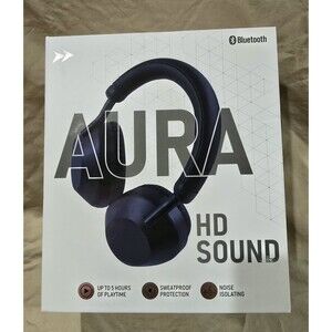 Aura HD Sound Blue Bluetooth Wireless Headphones Noise Isolating New Sealed (X9)
